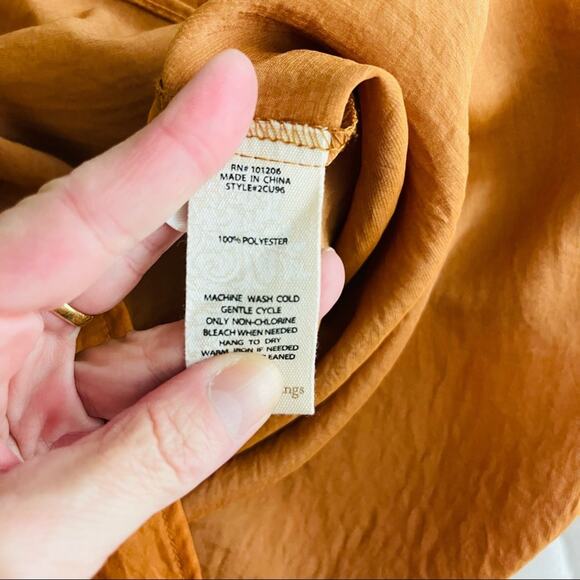 Soft Surroundings orange ruffle button front boho satin office top large - Picture 7 of 8